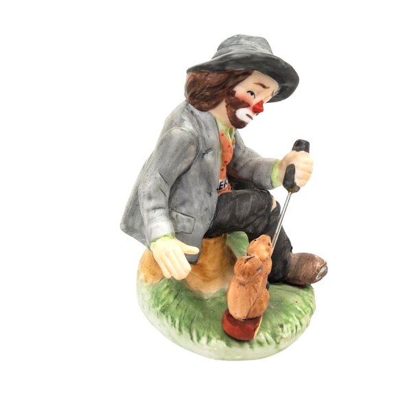 vintage rare flambro signed emmett kelly j "clown" with golf club and squirrell - Picture 2 of 5